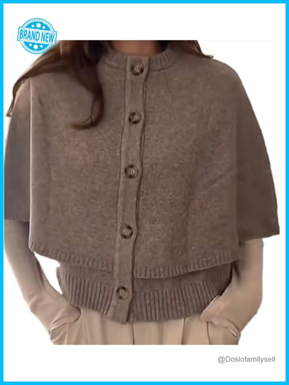 Women's Cropped Button Up Knit Cape Cardigan Short Sleeve Polyester